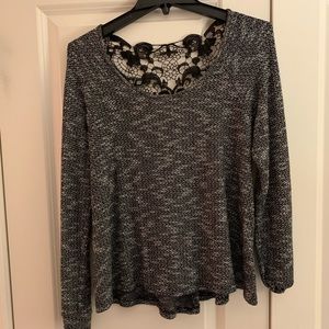 Black tweed and lace top